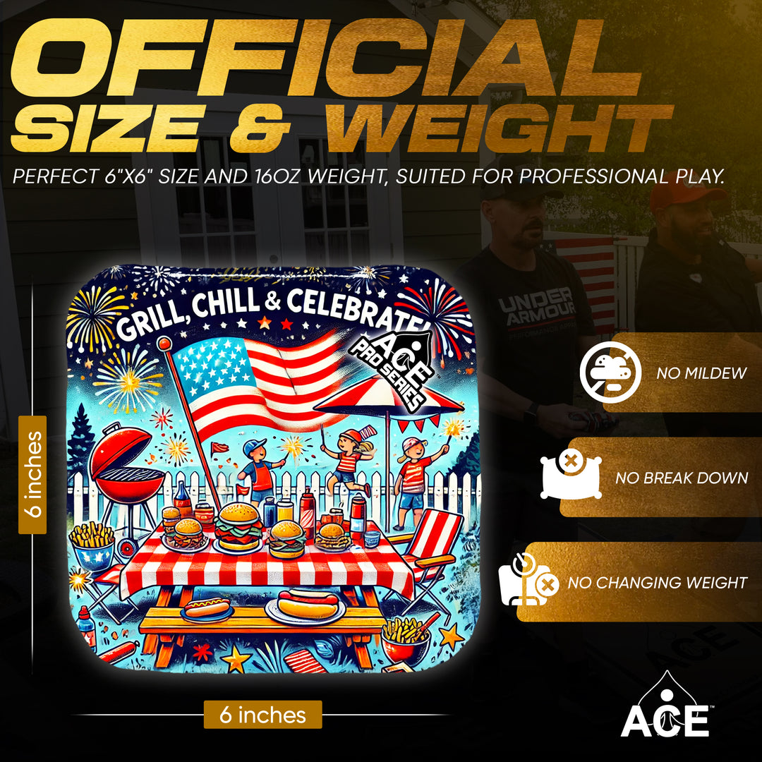 Grill, Chill and Celebrate - Teal Carpet - ACE Pro Carpet Cornhole Bags