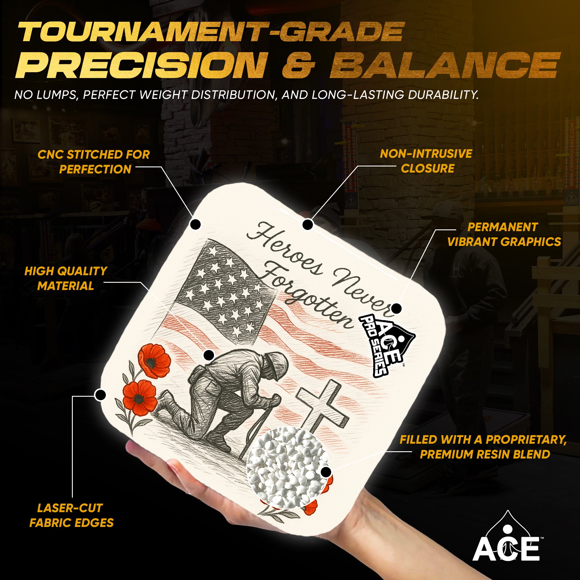Heroes Never Forgotten Silver Carpet Cornhole Bags | ACE Pro