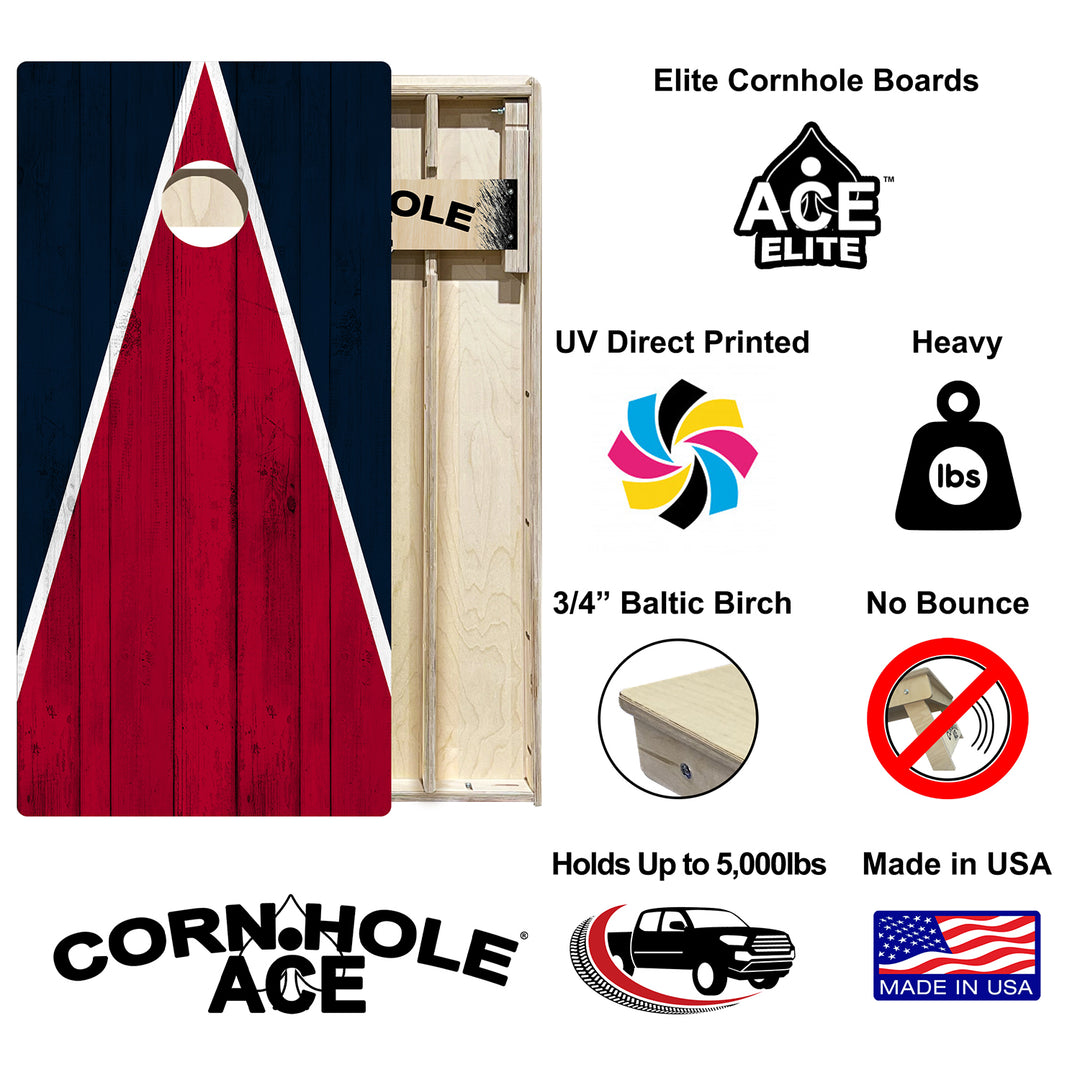 Houston Tailgate Triangle Design (Dark Blue and Red) - Cornhole Board Set - Elite