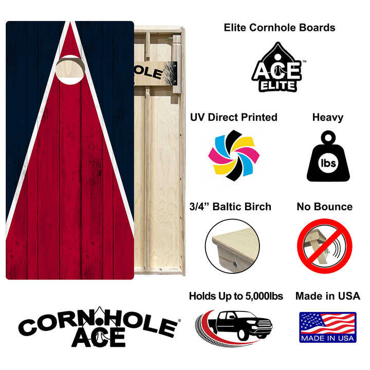 Houston Tailgate Triangle Design (Dark Blue and Red) - Cornhole Board Set - Elite