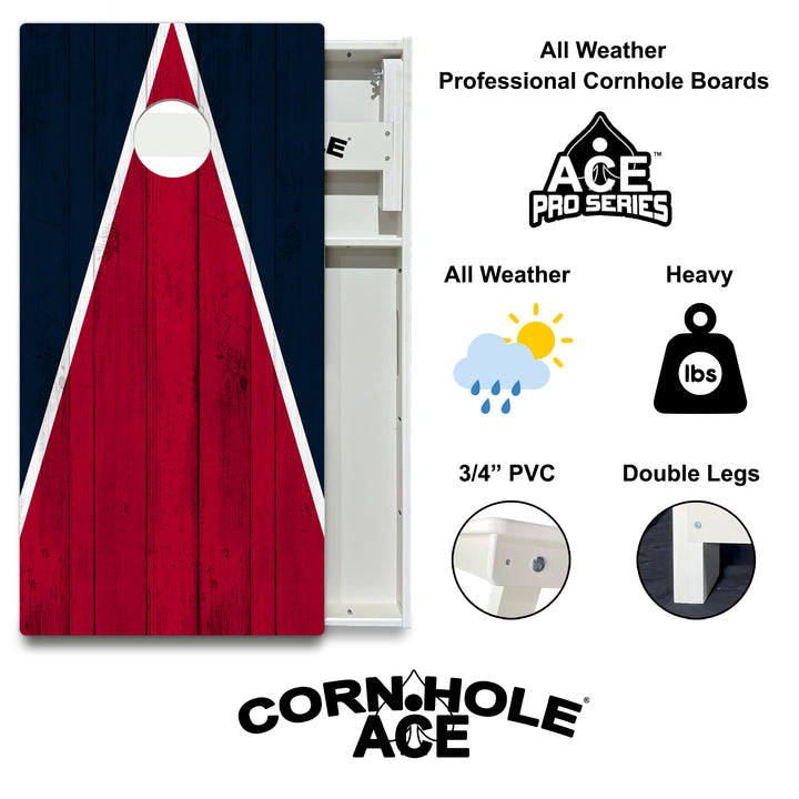 Houston Tailgate Triangle Design (Dark Blue and Red) - Cornhole Board Set - All Weather