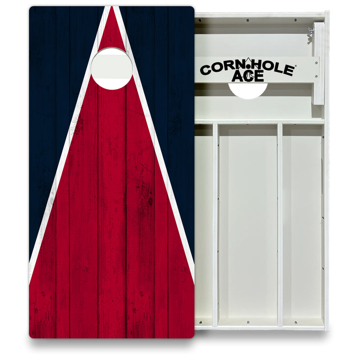 Houston Tailgate Triangle Design (Dark Blue and Red) - Cornhole Board Set - All Weather