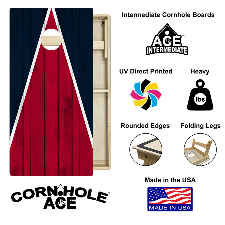 Houston Tailgate Triangle Design (Dark Blue and Red) - Cornhole Board Set - Intermediate