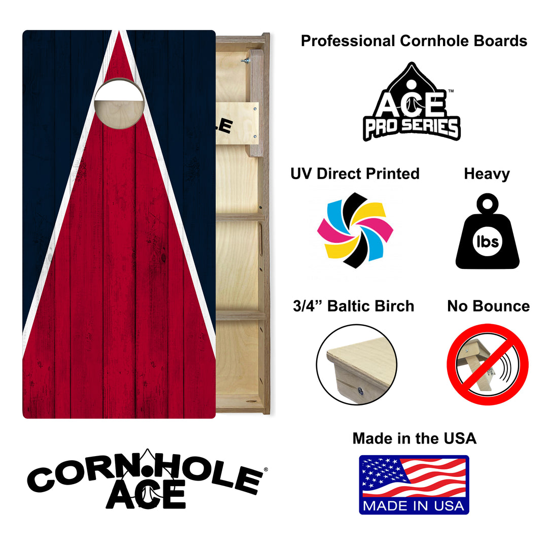 Houston Tailgate Triangle Design (Dark Blue and Red) - Cornhole Board Set - Professional