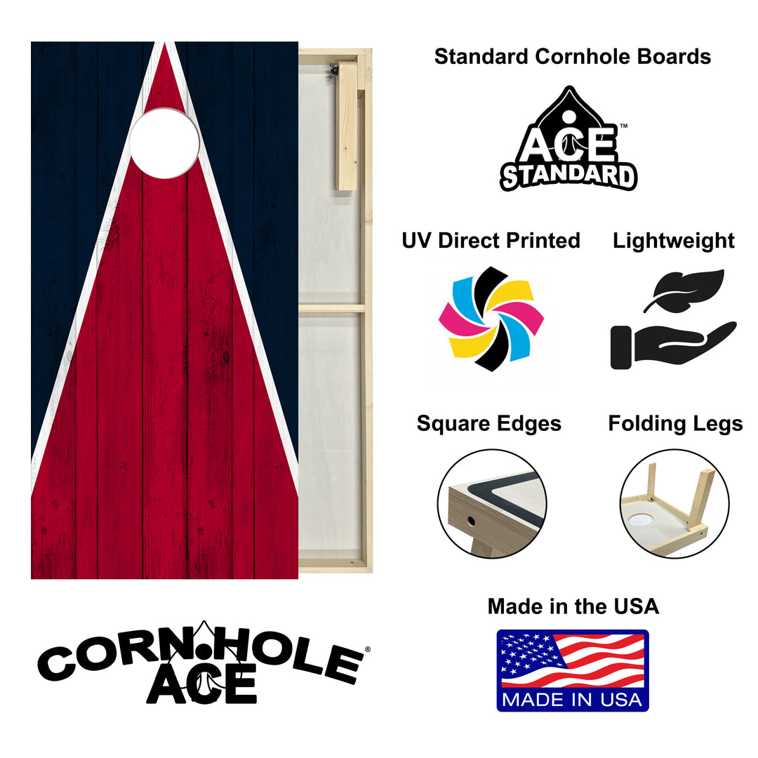 Houston Tailgate Triangle Design (Dark Blue and Red) - Cornhole Board Set - Standard