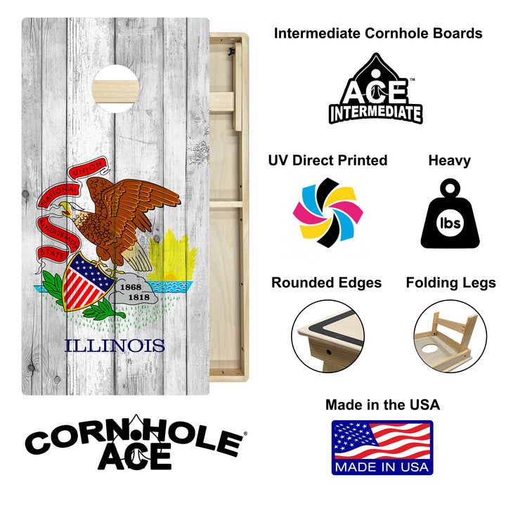 Illinois State Flag - Cornhole Board Set - Intermediate