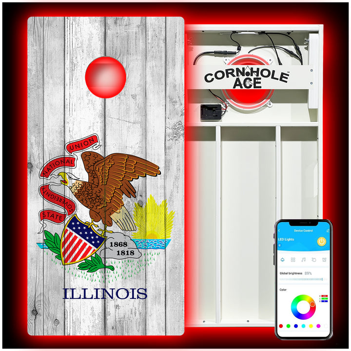 Illinois State Flag - Cornhole Board Set - All Weather - With Pro Light Kit