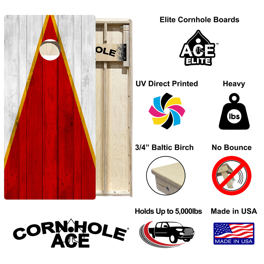 Kansas City Tailgate Triangle Design (Red and White) – Cornhole Board Set - Elite