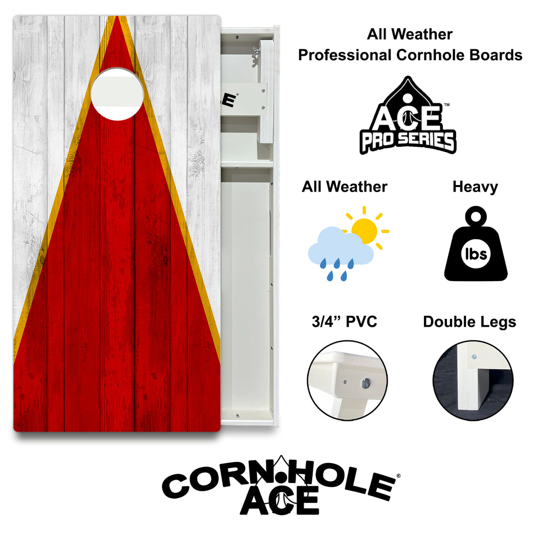 Kansas City Tailgate Triangle Design (Red and White) – Cornhole Board Set - All Weather