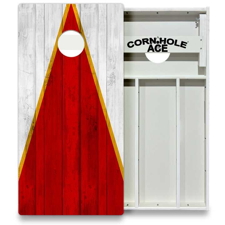 Kansas City Tailgate Triangle Design (Red and White) – Cornhole Board Set - All Weather