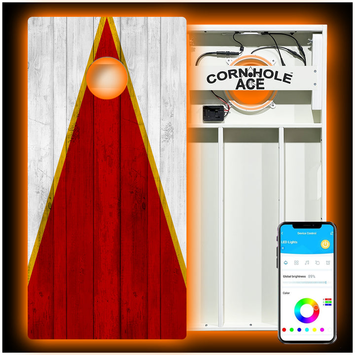 Kansas City Tailgate Triangle Design (Red and White) - Cornhole Board Set - All Weather - With Pro Light Kit