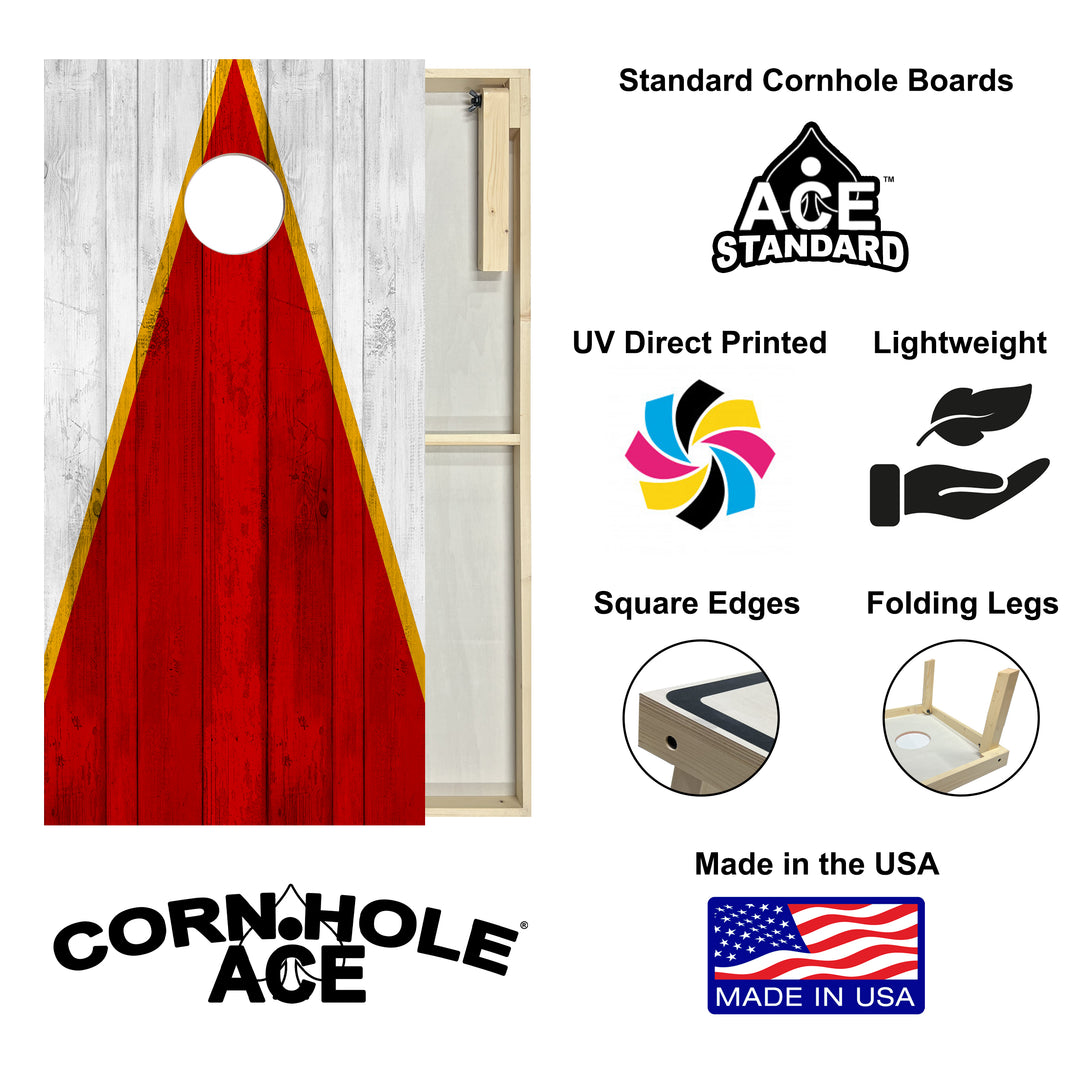 Kansas City Tailgate Triangle Design (Red and White) – Cornhole Board Set - Standard