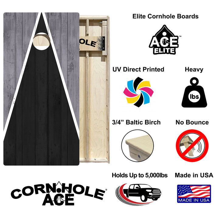 Las Vegas Tailgate Triangle Design (Black and Silver) - Cornhole Board Set - Elite