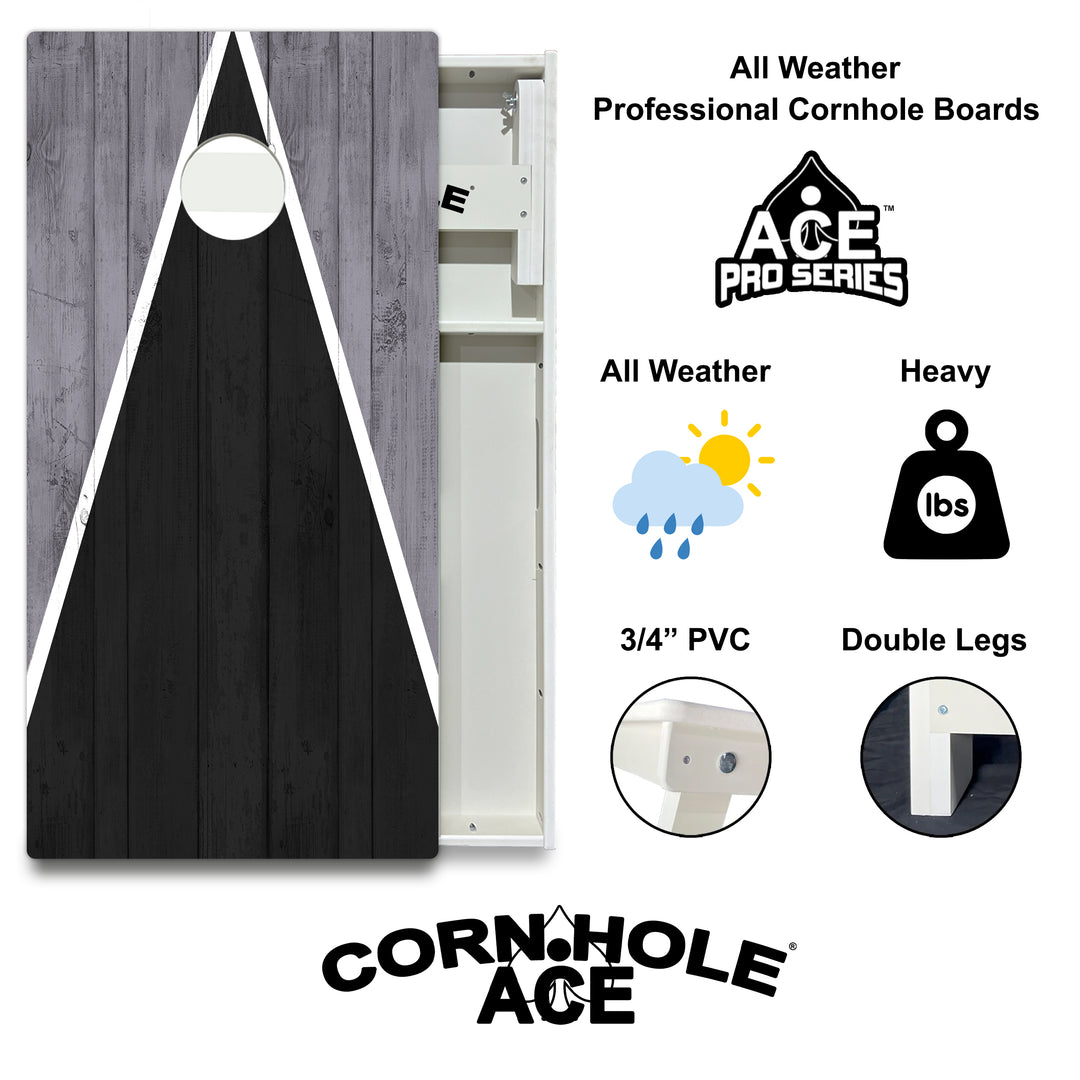 Las Vegas Tailgate Triangle Design (Black and Silver) - Cornhole Board Set - All Weather