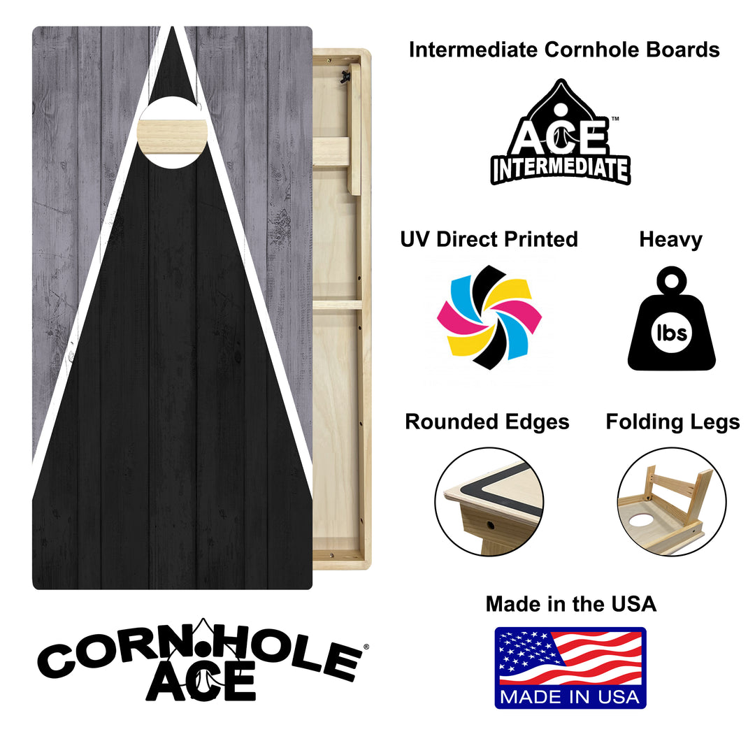 Las Vegas Tailgate Triangle Design (Black and Silver) - Cornhole Board Set - Intermediate