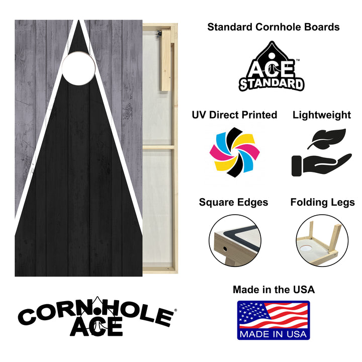 Las Vegas Tailgate Triangle Design (Black and Silver) - Cornhole Board Set - Standard