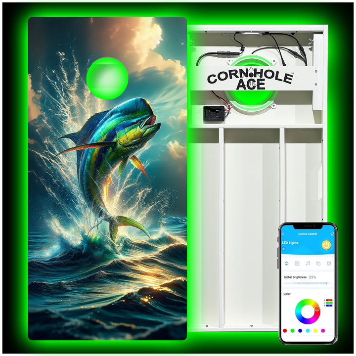 Leaping Mahi - Cornhole Board Set - All Weather - With Pro Light Kit