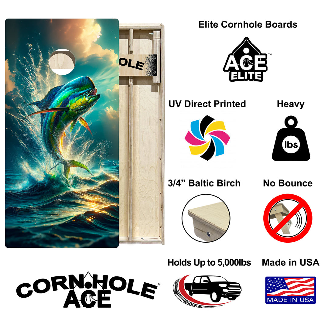 Leaping Mahi - Cornhole Board Set - Elite