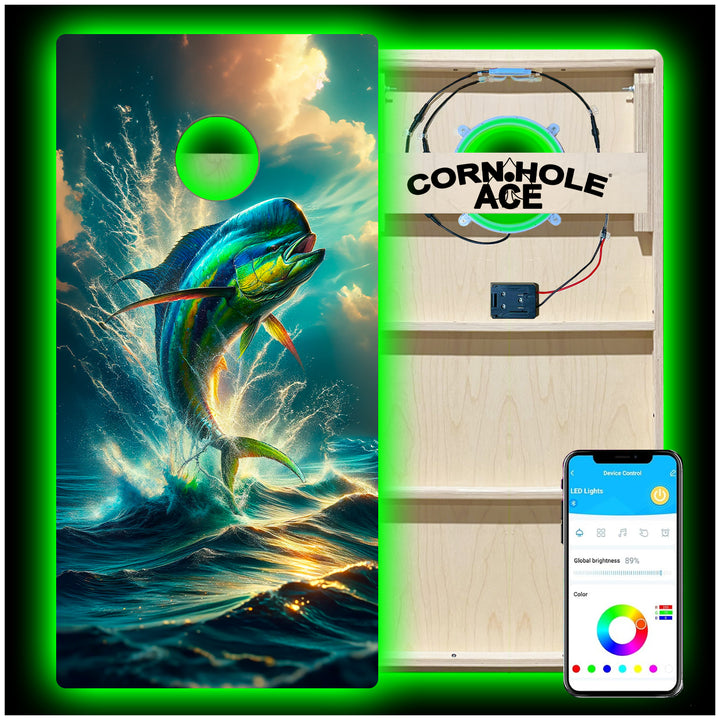 Leaping Mahi - Cornhole Board Set - Professional - With Pro Light Kit