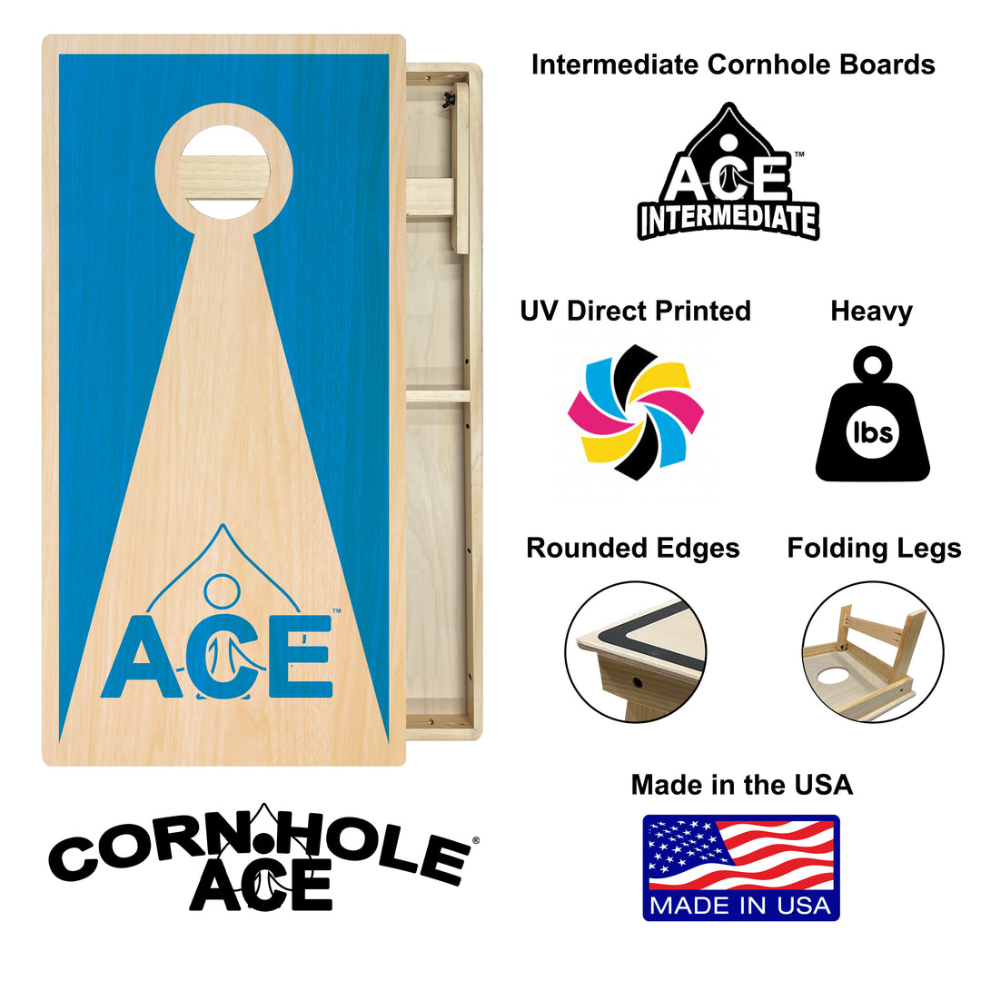 Light Blue ACE Inverse Triangle - Cornhole Board Set - Intermediate