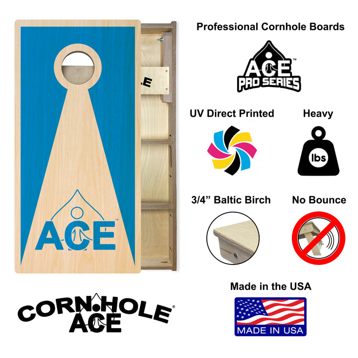 Light Blue ACE Inverse Triangle - Cornhole Board Set - Professional