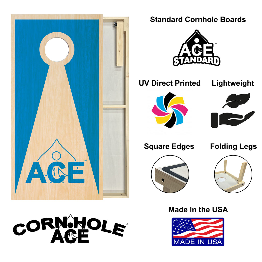 Light Blue ACE Inverse Triangle - Cornhole Board Set - Standard