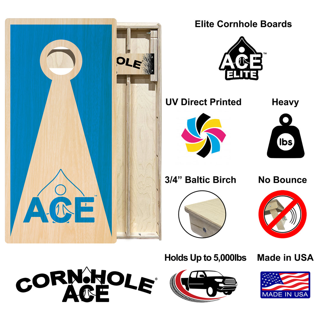 Light Blue ACE Inverse Triangle - Cornhole Board Set - Elite