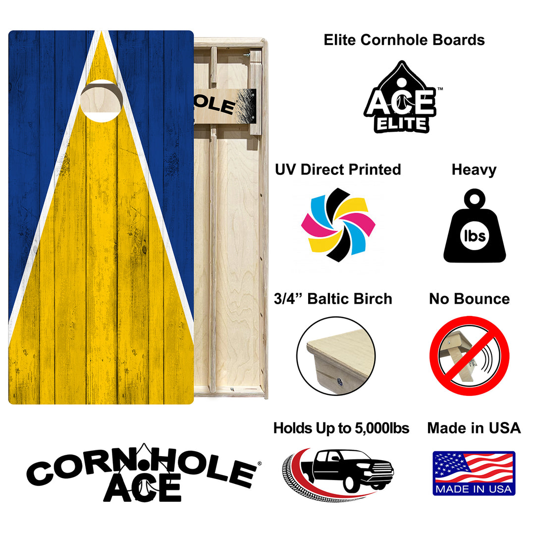 Los Angeles Tailgate Triangle Design (Blue and Yellow) - Cornhole Board Set - Elite