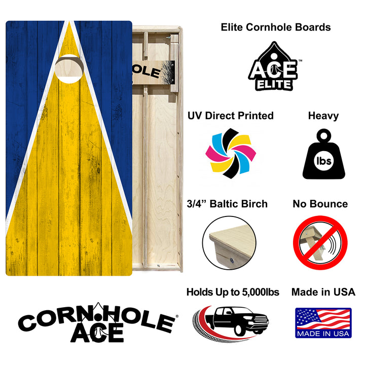 Los Angeles Tailgate Triangle Design (Blue and Yellow) - Cornhole Board Set - Elite