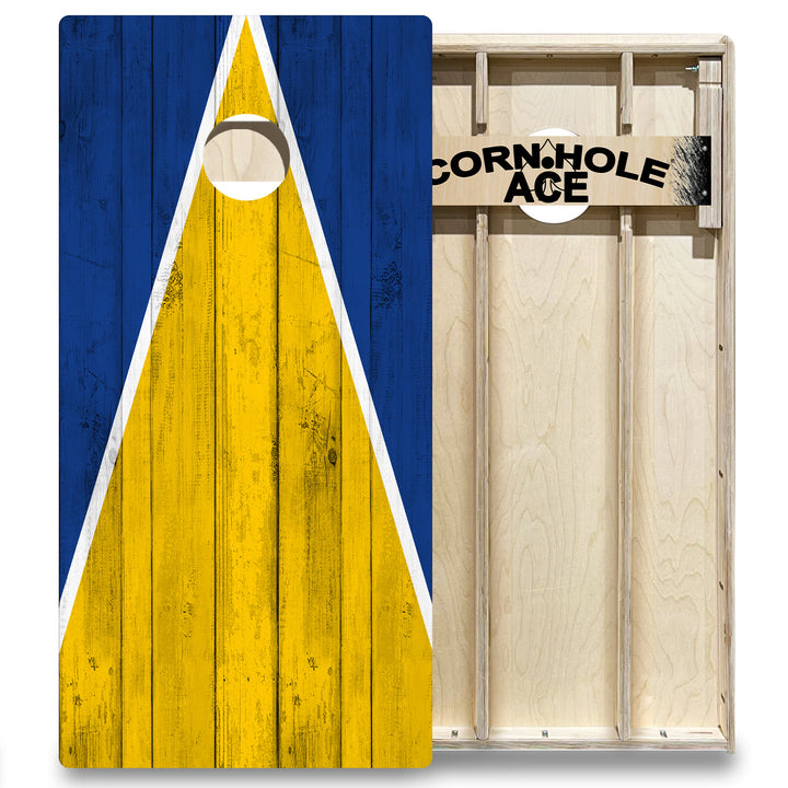 Los Angeles Tailgate Triangle Design (Blue and Yellow) - Cornhole Board Set - Elite