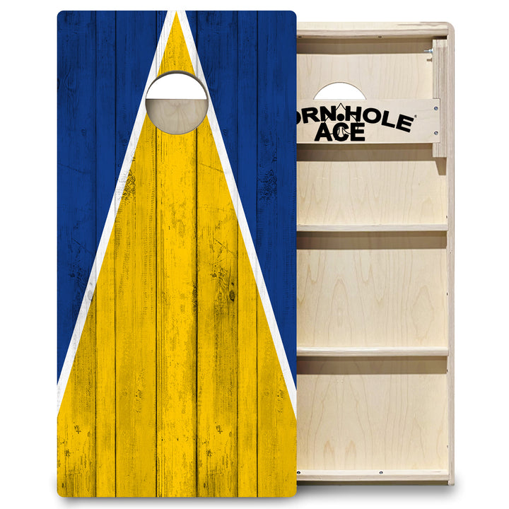 Los Angeles Tailgate Triangle Design (Blue and Yellow) - Cornhole Board Set - Professional