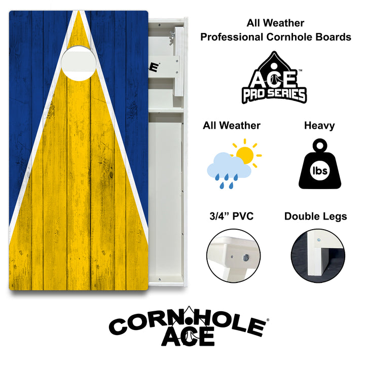 Los Angeles Tailgate Triangle Design (Blue and Yellow) - Cornhole Board Set - All Weather