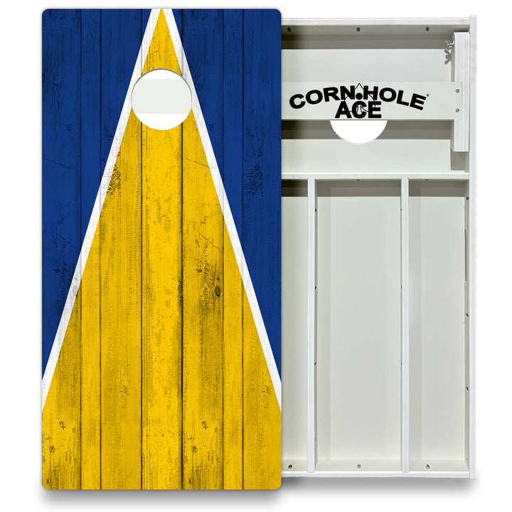 Los Angeles Tailgate Triangle Design (Blue and Yellow) - Cornhole Board Set - All Weather