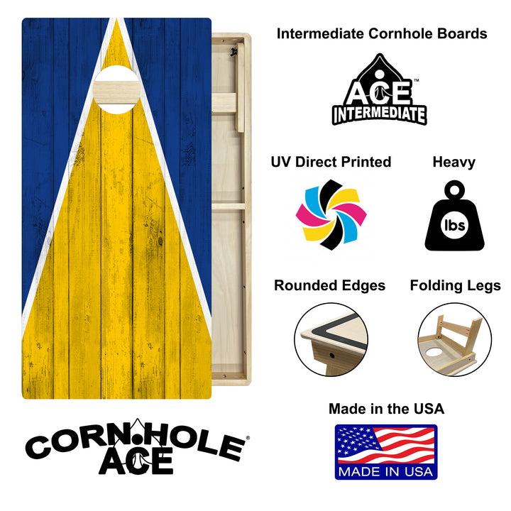 Los Angeles Tailgate Triangle Design (Blue and Yellow) - Cornhole Board Set - Intermediate