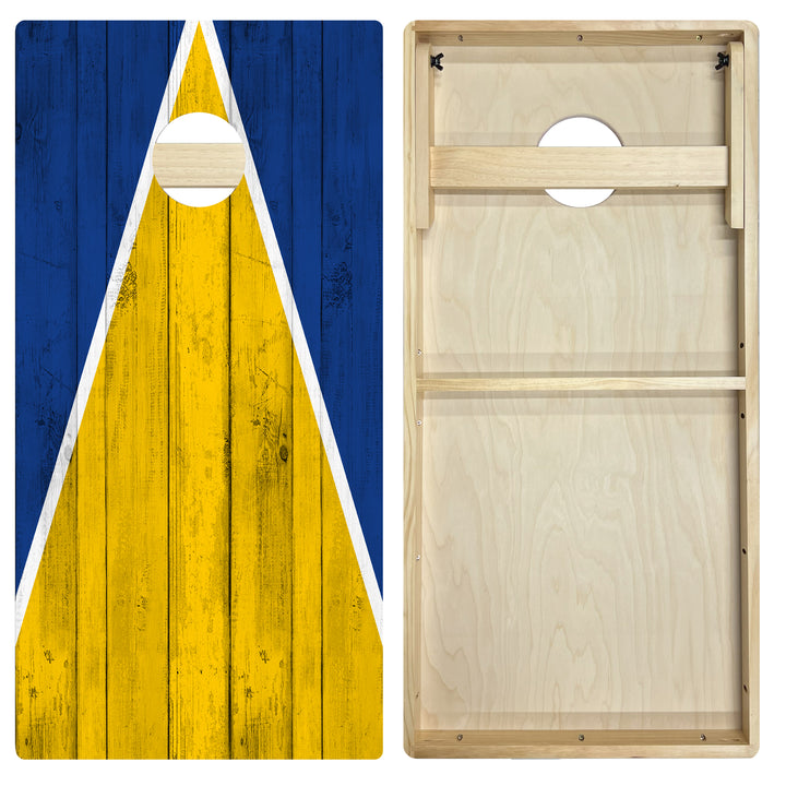 Los Angeles Tailgate Triangle Design (Blue and Yellow) - Cornhole Board Set - Intermediate