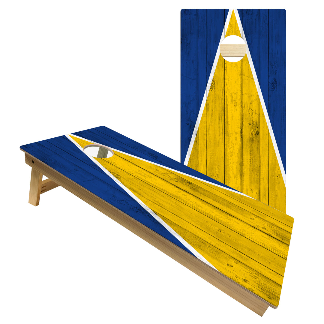 Los Angeles Tailgate Triangle Design (Blue and Yellow) - Cornhole Board Set - Intermediate