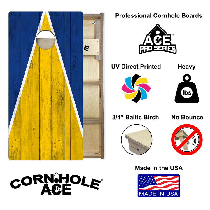 Los Angeles Tailgate Triangle Design (Blue and Yellow) - Cornhole Board Set - Professional