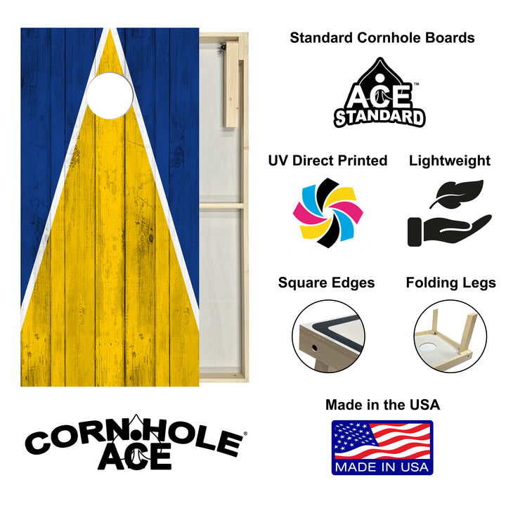 Los Angeles Tailgate Triangle Design (Blue and Yellow) - Cornhole Board Set - Standard