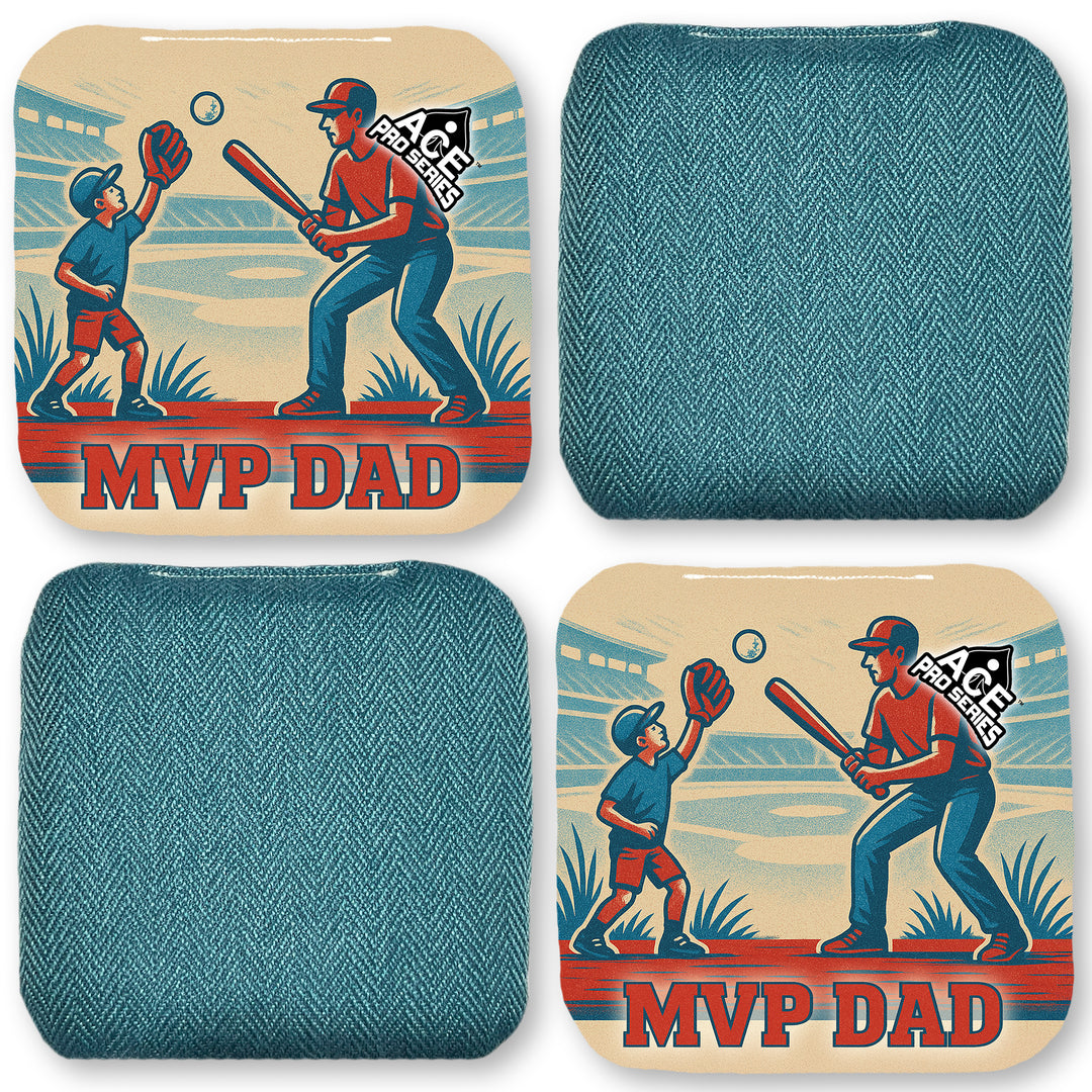 MVP Dad - Teal Carpet - ACE Pro Carpet Cornhole Bags