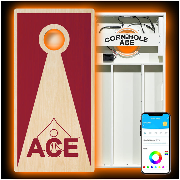 Maroon ACE Inverse Triangle - Cornhole Board Set - All Weather - With Pro Light Kit