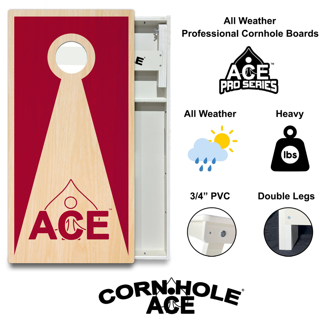 Maroon ACE Inverse Triangle - Cornhole Board Set - All Weather