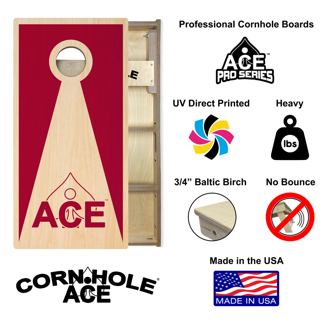 Maroon ACE Inverse Triangle - Cornhole Board Set - Professional