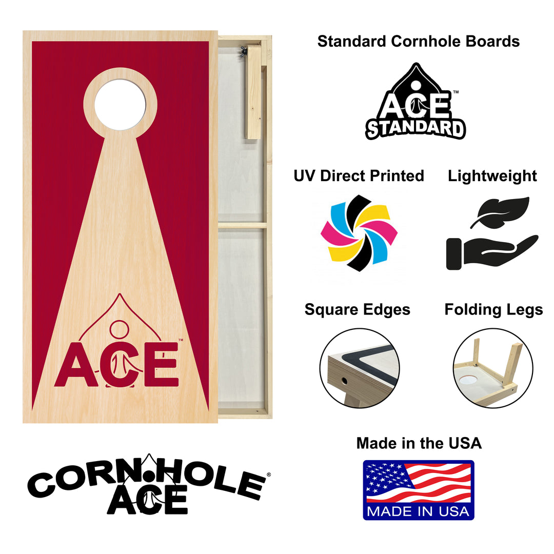 Maroon ACE Inverse Triangle - Cornhole Board Set - Standard