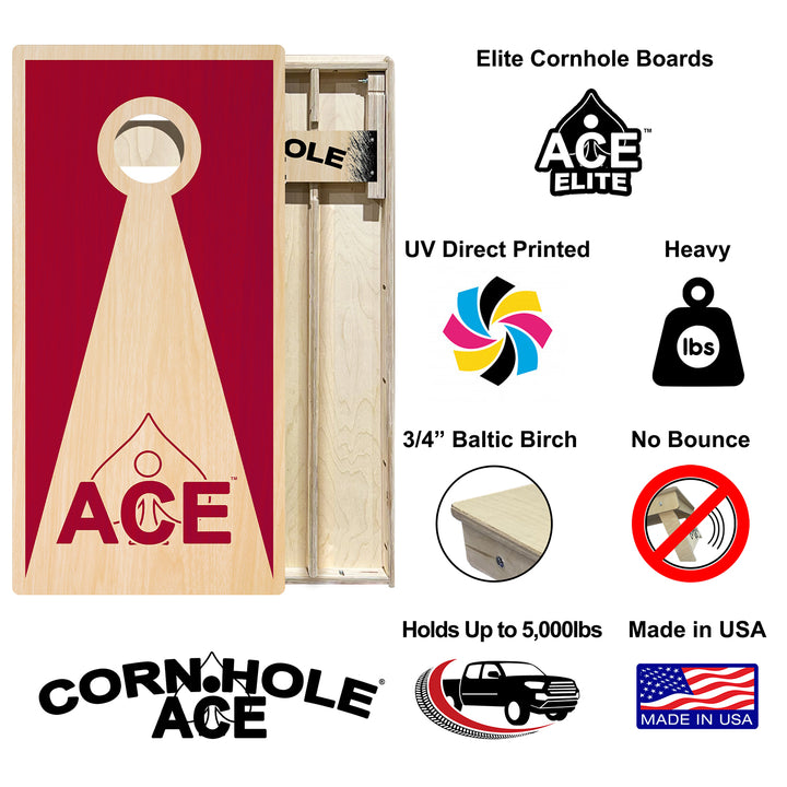 Maroon ACE Inverse Triangle - Cornhole Board Set - Elite