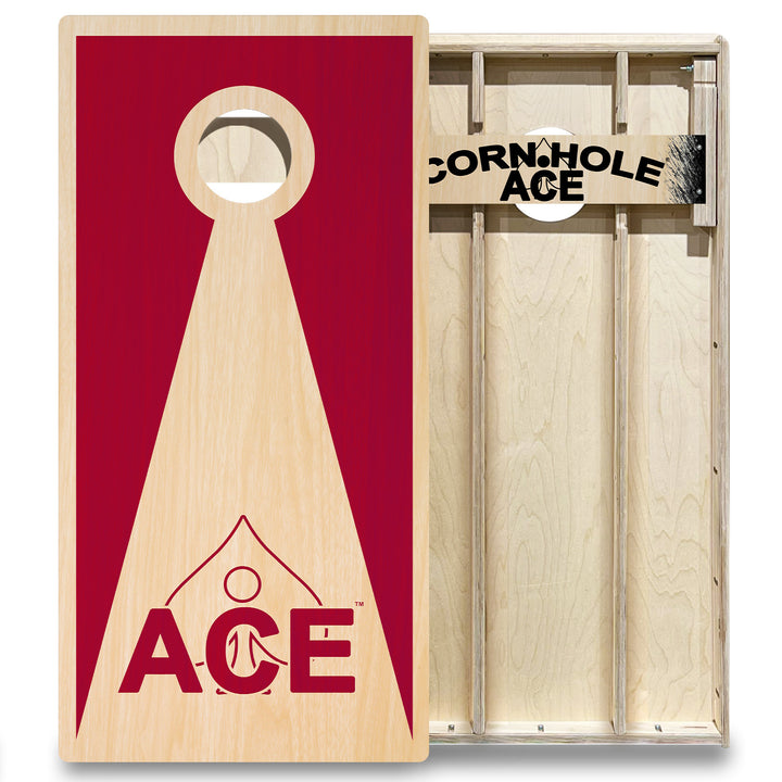 Maroon ACE Inverse Triangle - Cornhole Board Set - Elite