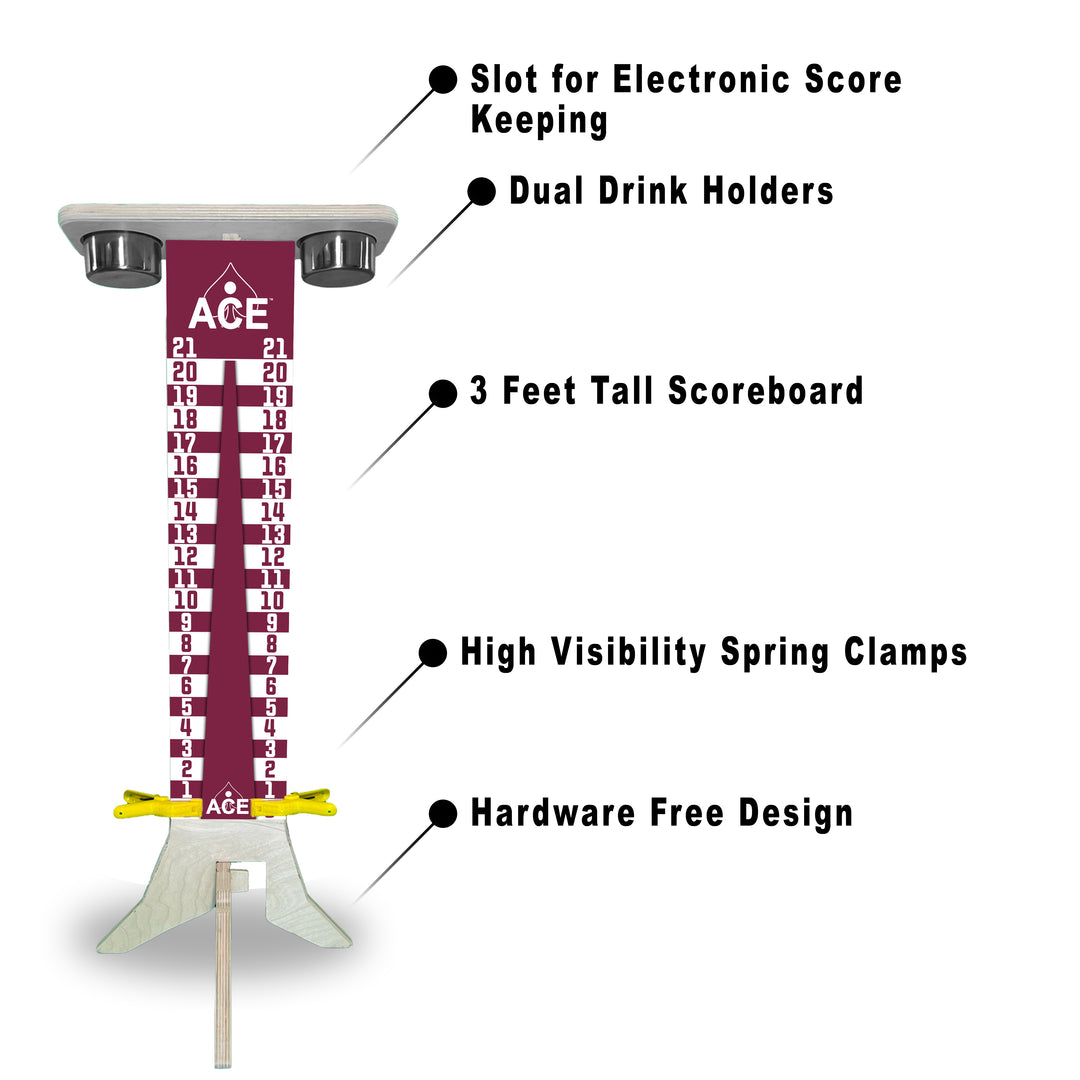 Elite Cornhole Scoreboard - 3ft Tall - Triangle Edition (Maroon/White)