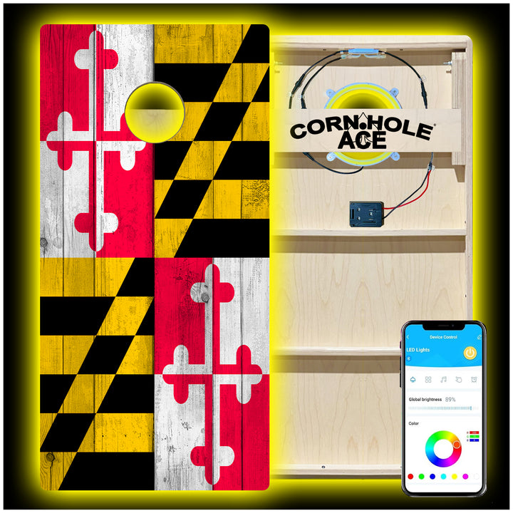 Maryland State Flag - Cornhole Board Set - Professional - With Pro Light Kit