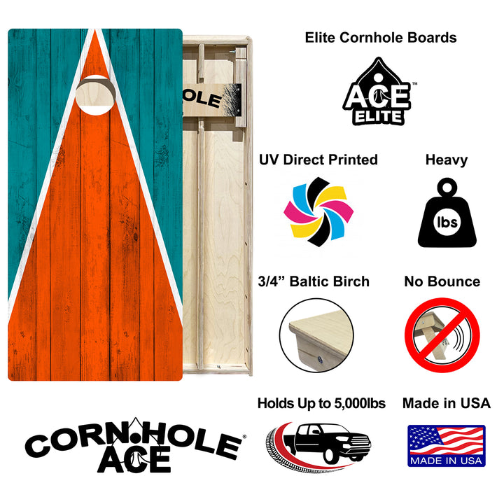 Miami Tailgate Triangle Design (Teal and Orange) - Cornhole Board Set - Elite