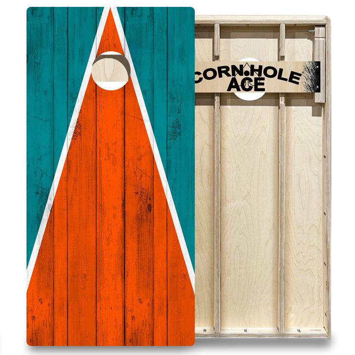 Miami Tailgate Triangle Design (Teal and Orange) - Cornhole Board Set - Elite