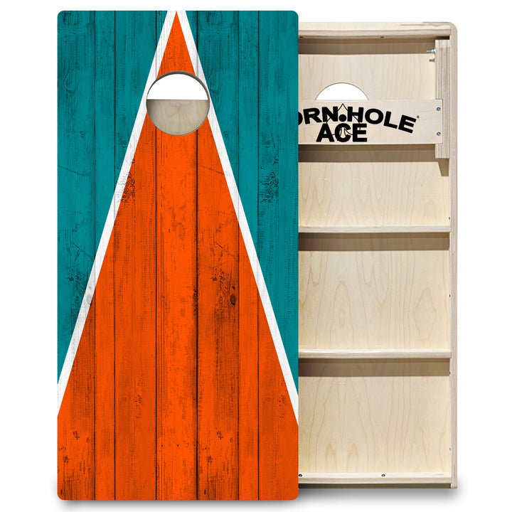 Miami Tailgate Triangle Design (Teal and Orange) - Cornhole Board Set - Professional